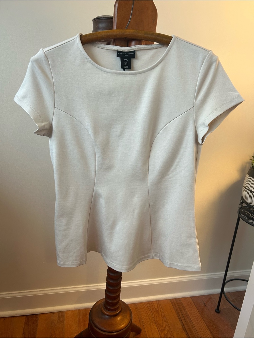 Adrienne Vittadini Ponte Cream Short-Sleeve Top Size Small
